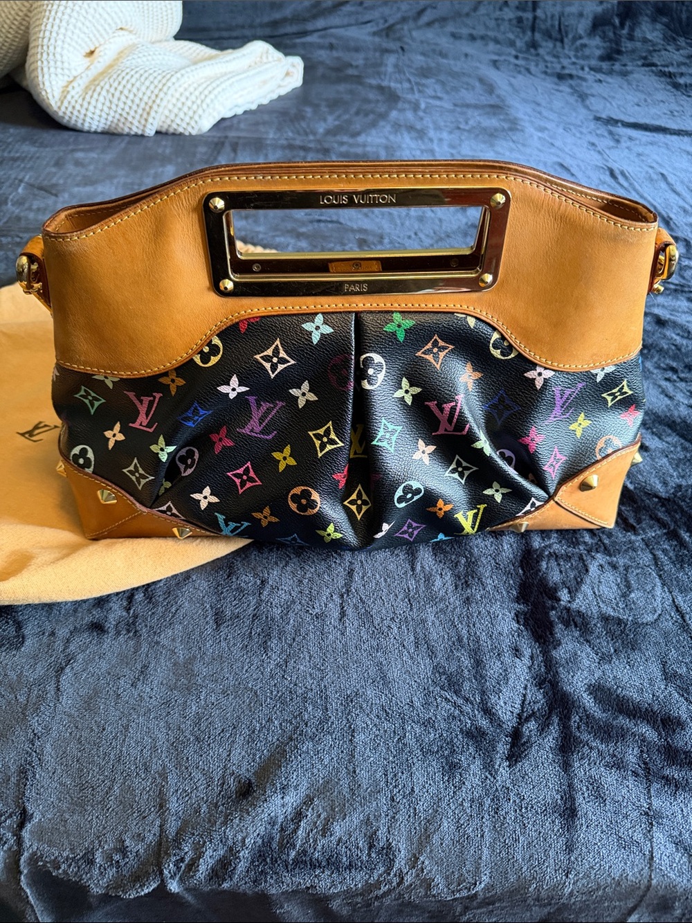 Louis Vuitton Multicolor Monogram Black Canvas & Tan Leather Shoulder Bag - Picture 3 of 16